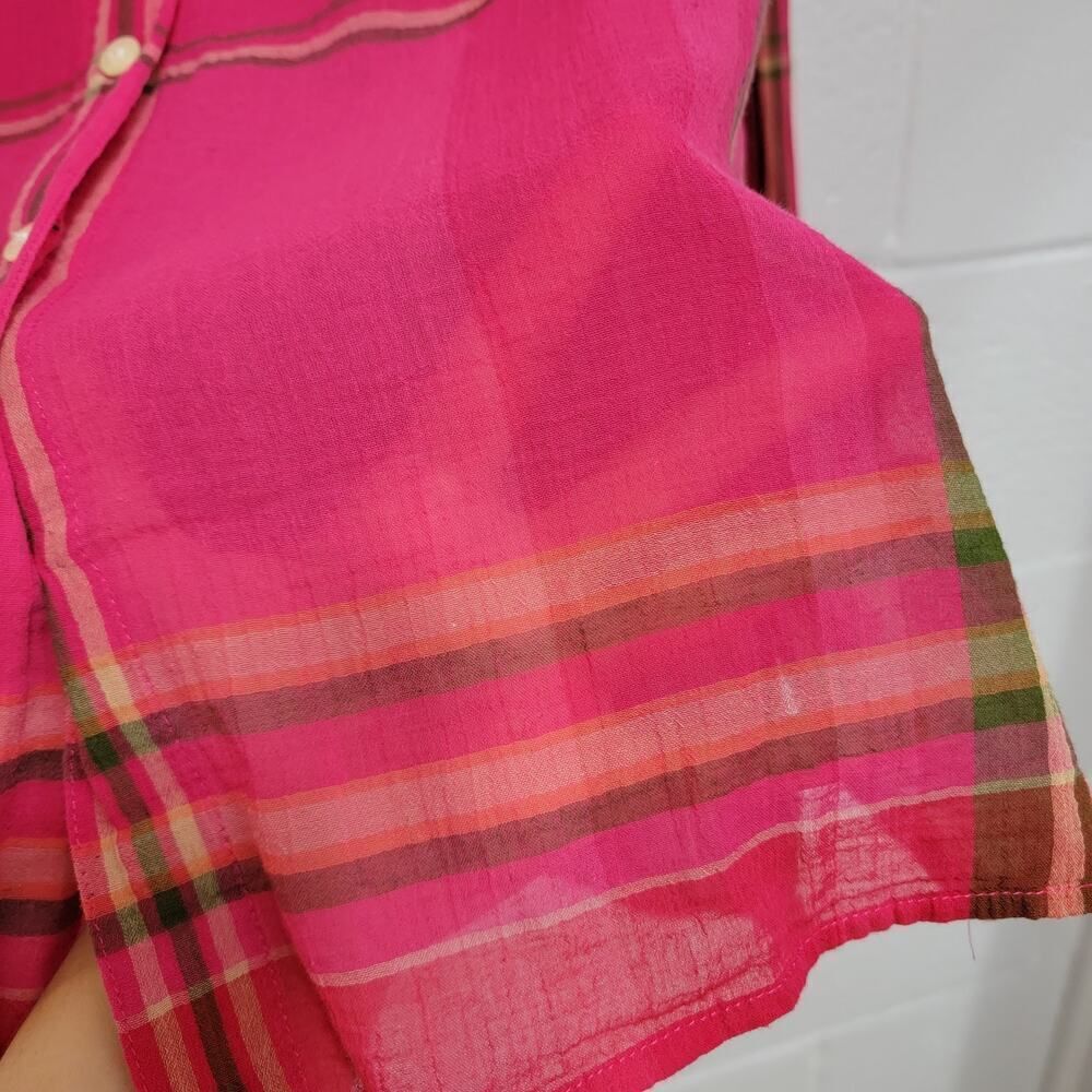 Liz Claiborne Roll Tab Plaid Blouse Pink Size M Cabincore - Picture 7 of 9